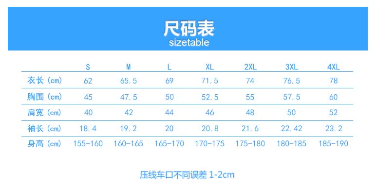 1898號時尚翻領短袖POLO衫定做批發之男款成品尺寸圖表